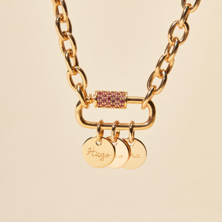 Personalisierte Pinker Kristall Lucky Charm Namenskette vergoldet merci maman