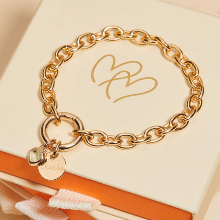 Personalisiertes rundes Lucky Charm Herz Geburtsstein Armband vergoldet merci maman