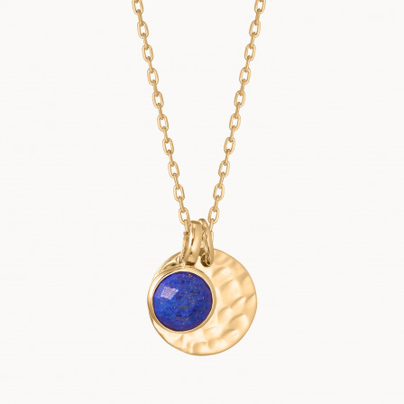 Personalisierte kleine gehämmerte Plättchen Halskette mit Geburtsstein vergoldet Lapislazuli merci maman