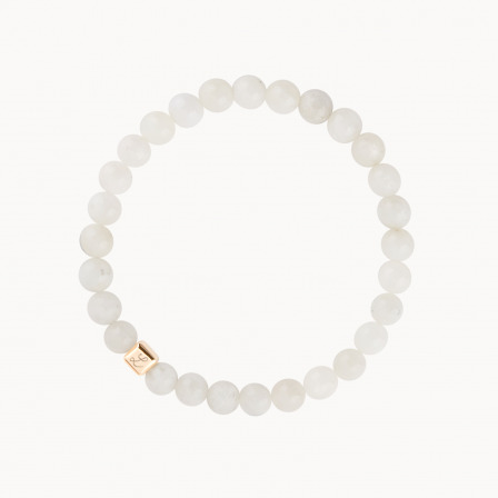 Personalisiertes Halbedelsteinarmband mit Würfel vergoldet Weißer Mondstein merci maman
