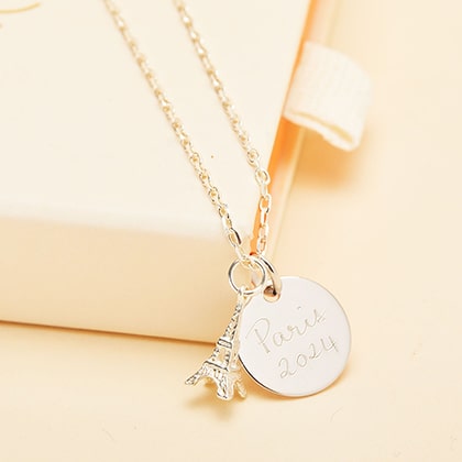 Personalised Eiffel Tower Necklace Sterling Silver Merci Maman