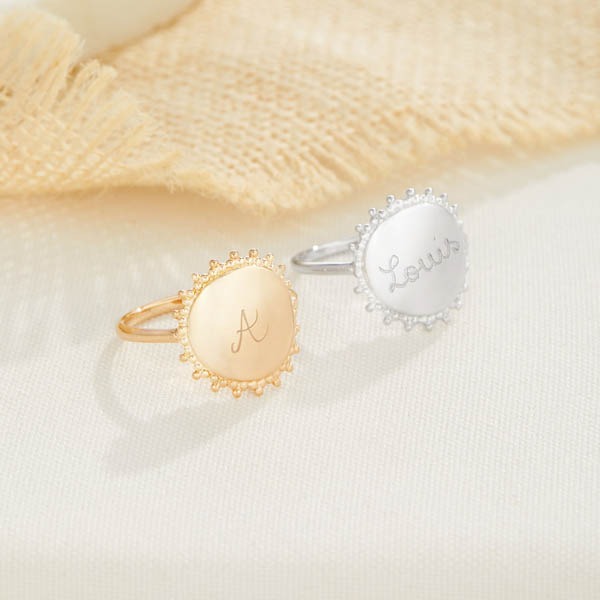 Bague disque perlé personnalisé